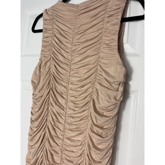 Marina Nude Beige Ruched Sleeveless Stretch Smocked Bodycon Mini Dress XL - Picture 4 of 5